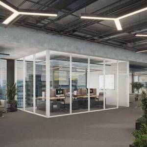 abgeschirmte Raumelemente akustik Trennwandsysteme Glas abgeschirmte Konferenzplätze TSW Kummer System- Wall 100