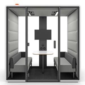 Abgeschirmte Raumelemente Arbeitsplätze Konferenzplätze Akustik Arbeitsplatz komfortable Akustikkabine Meetingbox Mikomax hushFree.Access.M