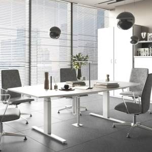 Elektrisch höhenverstellbarer Konferenztisch weiss Büro Konferenztische Leuwico SPINE
Tischplatte Freiform