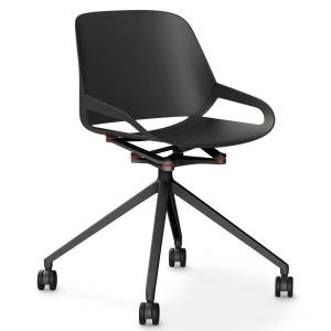 Designer Besucherstuhl Konferenzstuhl schwarz mit Rollen Vierstern Numo Aeris