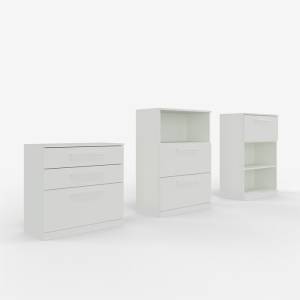 Drei OPTIMO Sideboards von ZEMP in verschiedenen Ausführungen – mit Schubladen, offenen Fächern und Stauraum für flexible Büroorganisation