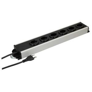 MAX Hauri POWER LINE Steckdosenleiste mit 6 Steckplätzen, robustes Aluminiumgehäuse mit schwarzen Einsätzen