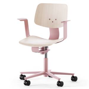 WiChair Drehstuhl von Wilkhahn in Rosé mit Sitz und Rückenlehne aus hellem Holz
