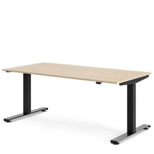 Höhenverstellbarer Tisch Steelcase Possilio mit schwarzem Gestell und heller Tischplatte