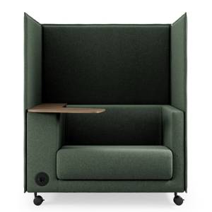 Vancouver Lite 1,5-Sitzer-Sofa von Profim in Grün mit hohen gepolsterten Seitenwänden und integriertem Tisch