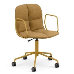 Materia Neo Lite Soft – weich gepolsterter Drehstuhl mit Armlehnen und 5-Stern-Fußkreuz in Gelb, höhenverstellbar und ideal für Büro und Meetingräume