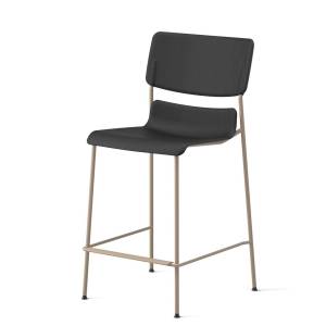 D2 Barhocker von Skandiform mit schwarzer gepolsterter Sitz- und Rückenfläche und beige lackiertem Metallgestell