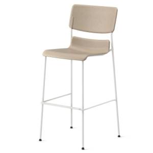 D2 Barhocker von Skandiform in hellem Beige mit hoher Rückenlehne und weißem Metallgestell