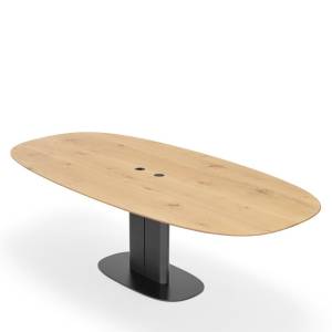 Girsberger Amieta Work Konferenztisch mit ovaler Massivholz-Tischplatte und schlankem Zentralsäulengestell