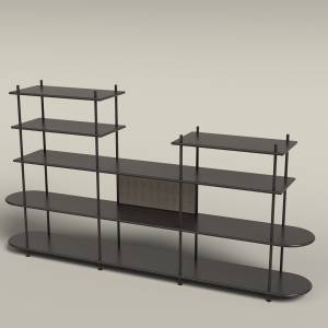 Modulares Raumteiler-Regal Wing Divider von Götessons mit offenen Ablageflächen und integriertem Akustikpaneel für Bürobereiche