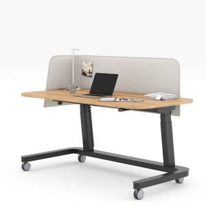 Mobiler höhenverstellbarer Schreibtisch Haworth YourPlace Echo mit Sichtschutz und Rollen für flexible Arbeitsplatzpositionierung