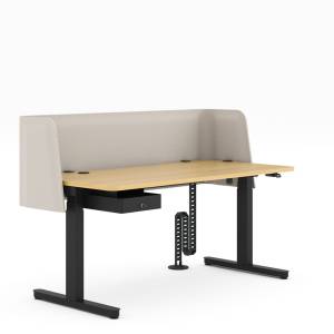 Höhenverstellbarer Schreibtisch Haworth YourPlace Flex mit Sichtschutz und integrierter Schublade für strukturierte Arbeitsplatzorganisation