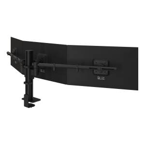 Dreifach Monitorhalter Dataflex Viewgo modular Schreibtisch 233 mit schwarzen Monitoraufnahmen für drei Bildschirme