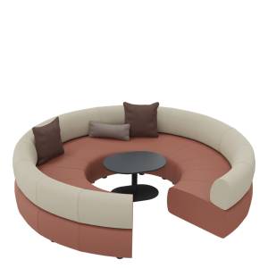 Modulares Sofasystem Connection Terrain in ringförmiger Konfiguration mit integriertem Tisch