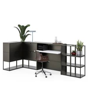 Embru eQ Empfang als modularer Empfangstresen mit Stauraum und Regalelementen