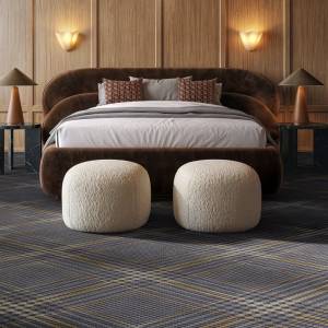 Object Carpet Pepita Teppichboden mit klassischem Karomuster in einem elegant eingerichteten Schlafzimmer