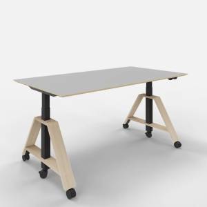 Westermann Products motu A Plus Projekttisch mit pneumatischer Höhenverstellung, Holzgestell und Feststellrollen