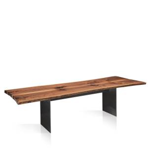 Ansichtsbild IGN. Design. IGN. TIMBER. Tisch – Massivholztisch mit markanter Holzmaserung und schwarzem Stahlgestell