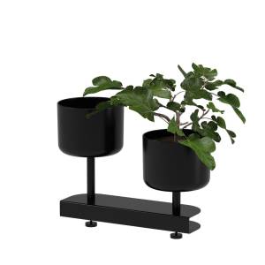 Tischpflanzgefäß Skandiform Allé Mini desk – schwarze Ausführung mit zwei unterschiedlich hohen Pflanztöpfen auf gemeinsamer Halterung