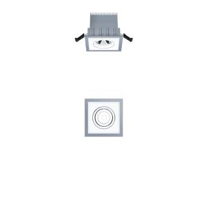 LED-Einbauleuchte Zumtobel 2-Light mini mit quadratischem Einbaurahmen und runder Lichtöffnung in zwei Ansichten