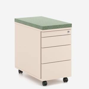 Rollcontainer Nowy Styl K42 mit grifflosen Schubladen, Rollen und gepolsterter Sitzauflage