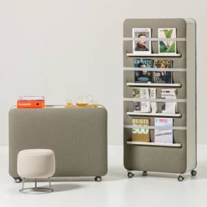 akustischer Raumteiler mit Broschürenhalter Akustikelemente fahrbar, Cascando, Pillow Space