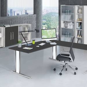 Büromöbelprogramm Schwarzer Eckschreibtisch Design Büromöbel Schreibtische Büro edel, Kerkmann, Aveto Edelstahl