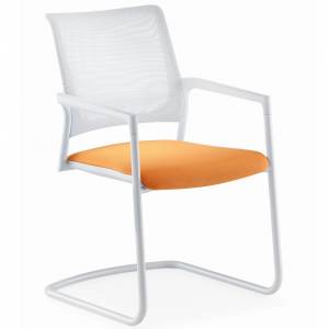 Besucherstuhl weiss orange Freischwinger Besucherstühle Konferenzstuhl Konferenzstühle mit Netzgewebe Cafeteria Mensa Stühle, Klöber, Mera