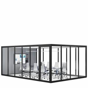 Raum-in-Raum-System König + Neurath THINK.TANK.II mit Glaswänden als akustisch abgeschirmter Besprechungsraum
