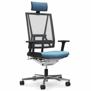 Bürostuhl blau mit Armlehnen Bürodrehstuhl mit Kopfstütze, viasit, scope Netzrücken