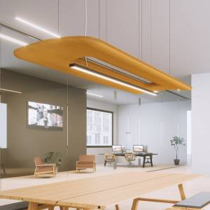Büro Deckenleuchten orange Akustik Pendelleuchte länglich, BuzziSpace, Akustik Deckenelemente BuzziZepp LED Line