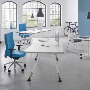 Weißer Schreibtisch modern Büromöbel Schreibtische abgerundet weiß Metallfüße fm Büromöbel, all in one - fm 44