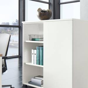 Büroschrank weiss, Schiebetüren, fm Büromöbel, Clear Wechseltürenschränke