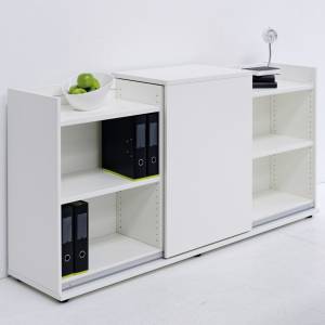 Regal, Sideboard Büro, weiss, fm Büromöbel, Endless Schwebetürschrank