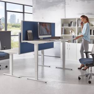 Elektrisch höhenverstellbarer Schreibtisch Büromöbel Schreibtische ergonomisch weiß Akustik fm Büromöbel, move 2.0 Sitz-Stehtisch
höhenverstellbar