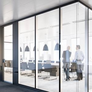 Goldbach Kirchner T65 Akustik-Trennwand mit Zweischeiben-Verglasung und Structural Glazing zur Abtrennung eines Konferenzraums