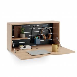 Home Office Arbeitstisch abgehänd Wandschrank Schrank Holz Bisley Belong Hideway Wall