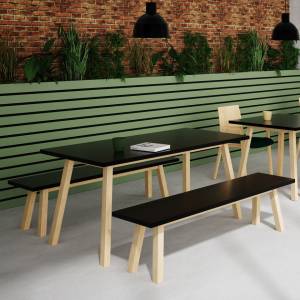 Cafeteria Möbel Gastromöbel Tische Bänke Rosconi Objektmöbel - PAN Tisch & Bank