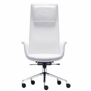 Chefstuhl, Leder, weiss, hoher Rücken | Bürodrehstuhl, MARTINSTOLL, fenix