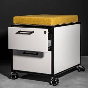 Container mit Rollen Polsterhocker weiss Bosse Rollcontainer mit Sitzkissen