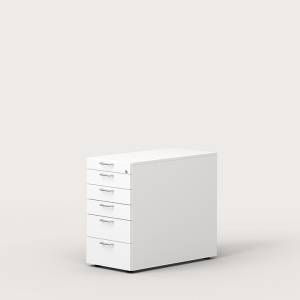kleiner Büroschrank abschließbar Bürokurpus weiss Anstellcontainer Leuwico, desk add Container