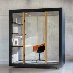 Raum im Raum Abgeschirmte Arbeitsplätze abgeschirmte Konferenzplätze Glas akustik Box abgeschirmte Raumelemente Identi M HAUS
mit Beleuchtung