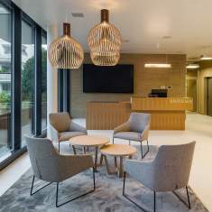 Lounge Sitzmöbel Loungesessel Sessel grau Beistelltisch Holz Beistelltische Echo Büromöbel Echo Lounge