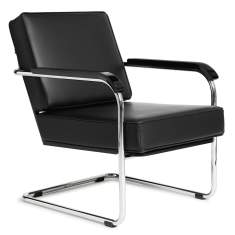 Clubsessel schwarz Leder Loungesessel mit Armlehnen Loungemöbel, Embru, Moser Fauteuil