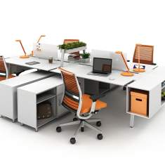 Schreibtisch höhenverstellbar Lounge Büromöbel Teamarbeit weiss Schreibtische Büro Team-Tisch Steelcase, Bivi