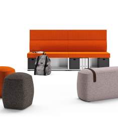 Assmann Büromöbel Syneo Part – modulares Sitzsystem mit mobilen Hockern und integriertem Stauraum