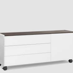 Sideboard Aluminium Büroschrank Holz Büroschränke fahrbar Büro Direktionseinrichtungen weiss Bene AL Stauraum