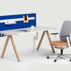 Schreibtisch Sichtschutz blau Schreibtischaufsatz akustik Bene T-Panel Curve