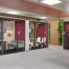 Abgeschirmte Raumelemente Arbeitsplätze Konferenzplätze Akustik Arbeitsplatz komfortable Akustikkabine Meetingbox Mikomax hushFree.M