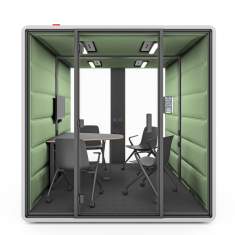 Abgeschirmte Raumelemente Arbeitsplätze Konferenzplätze Akustik Arbeitsplatz komfortable Akustikkabine Meetingbox Mikomax hushFree.L